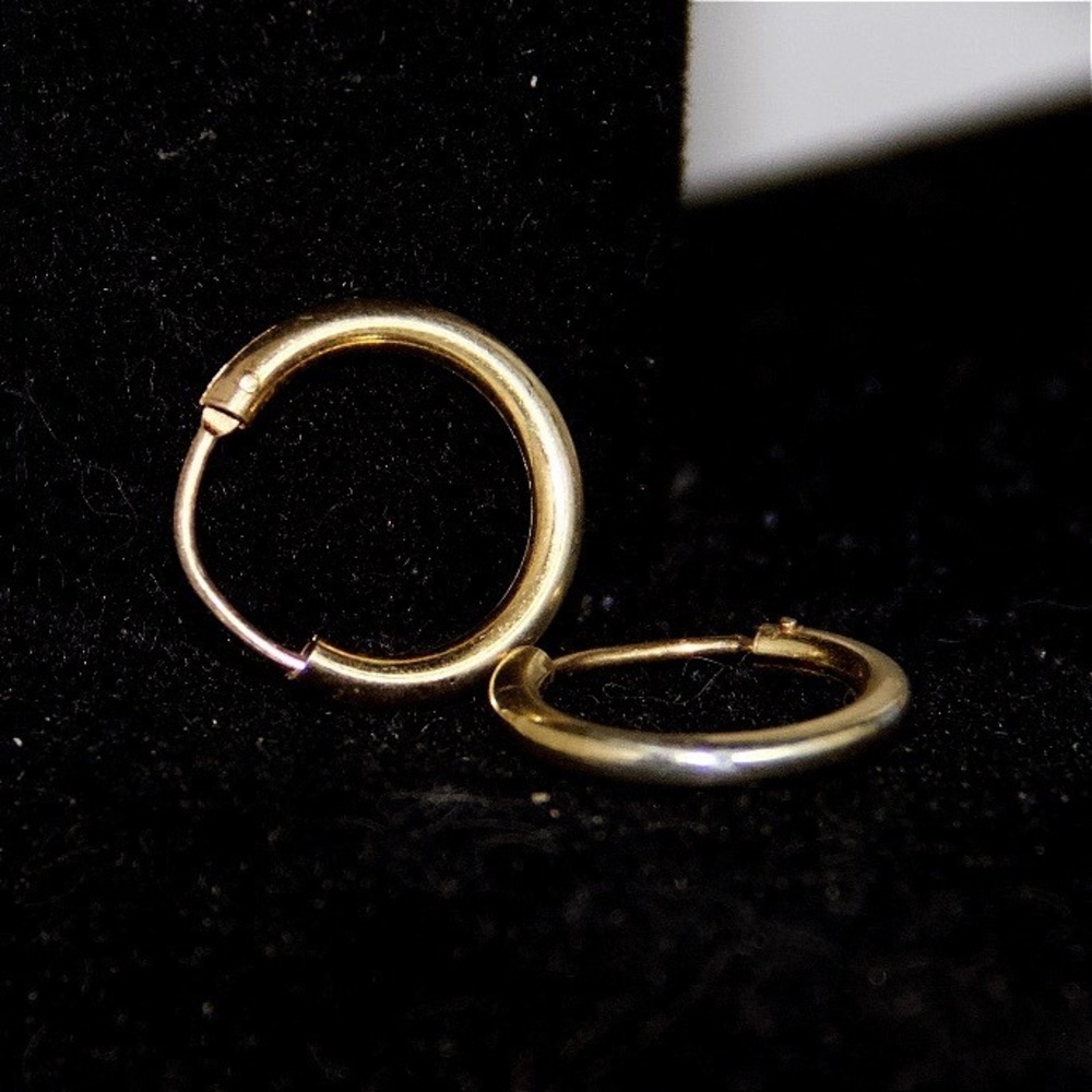 14k Gold Plated Sterling Silver Small Hoop Earrings Minimalist 0.5 Inch - Picture 4 of 8